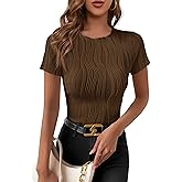 PRETTYGARDEN Women's Summer Tops 2026 Casual Short Sleeve Crewneck Slim Fit T Shirts Basic Knit Y2K Top Textured Blouse