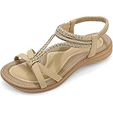 UBFEN Womens Bohemian Flat Sandals With Back Strap Summer Beach Comfortable Bling