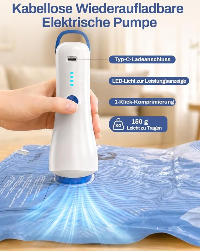 Vakuumbeutel für Kleidung mit Elektrischer Pumpe,16 Stück (3 * 74x54cm, 5 * 64x47cm, 8 * 54x40cm), Wiederverwendbare Vakuumierbeutel Kleidung Geeignet für Reisen, Tägliche Aufbewahrung