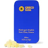 Greco Gum Mastic Gum Droplets - Chios Mastiha, Travel Size, 1 Tin (0.53 oz) | Small Pieces Hard Chewing Gum for Jawline Training, Digestive Support, Bloating Relief &ndash; Plastic-Free, Sugar-Free