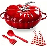 Pumpkin Cast Iron Dutch Oven,5qt Enamel Cast Iron Cooking Pot with Lid | Suitable for 3&ndash;5 servings; compatible with various stovetops. Ideal for Christmas and Thanksgiving gifting; tomato red.