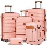 Joyway Expandable Luggage Sets 5 Piece, Lightweight Hard Shell Travel Suitcase Set with Spinner Wheels and TSA Lock (5 piece set，Pink)