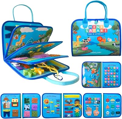 Tabuleiro Ocupado Montessori EM ESPANHOL – 3, 4 e 5 anos, Brinquedo de Viagem Portátil Educativo Sensorial Motricidade Fina e Aprendizagem, Livro de feltro Montessori, Presente para Raparigas e Rapazes