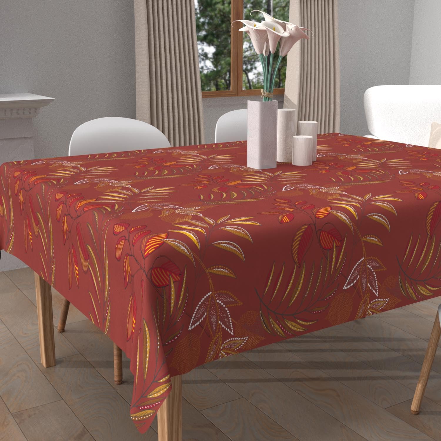 Soleil d'ocre, Printed Tablecloth Stain-Resistant Square 180 x 180 cm Flores