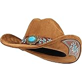 Melesh Western Cowboy Hat for Men and Women, Shapeable Big Wide Brim Cowgirl Hat with Embroidery
