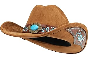 Melesh Western Cowboy Hat for Men and Women, Shapeable Big Wide Brim Cowgirl Hat with Embroidery