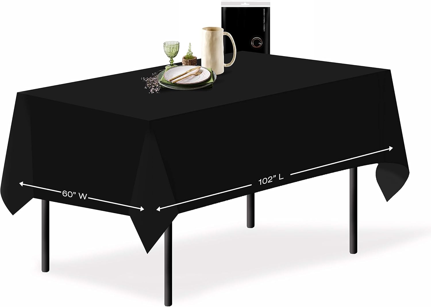 Grandipity Black 1 Pack Premium Polyester Rectangle Tablecloth 60" x 102" Inch Rectangular (Linen Alternative) Fabric Table Cloth for 6 Foot Table Washable Polyester - Wrinkle and Stain Resistant: Home & Kitchen