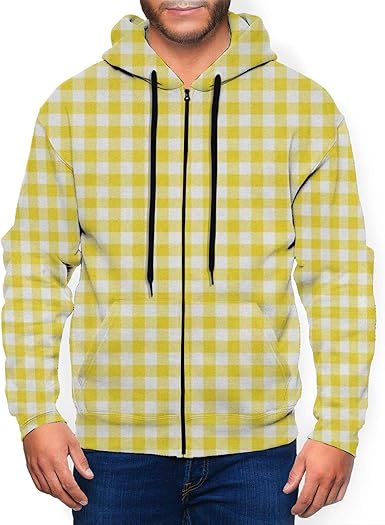 yellow hoodie with checkered sleeves