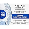 Olay Daily Facials, Deeply Purifying Clean, 5-in-1 Cleansing Wipes with Power of a Makeup Remover, Scrub, Toner, Mask and Cleanser, 33 Count