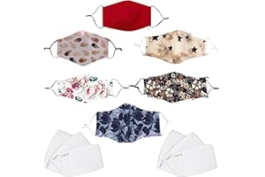 KaWaii Face Cloth Mask For Adult Men Women Senior Adjustable Reusable Washable 6 Masks + 6 PM2.5 Pads