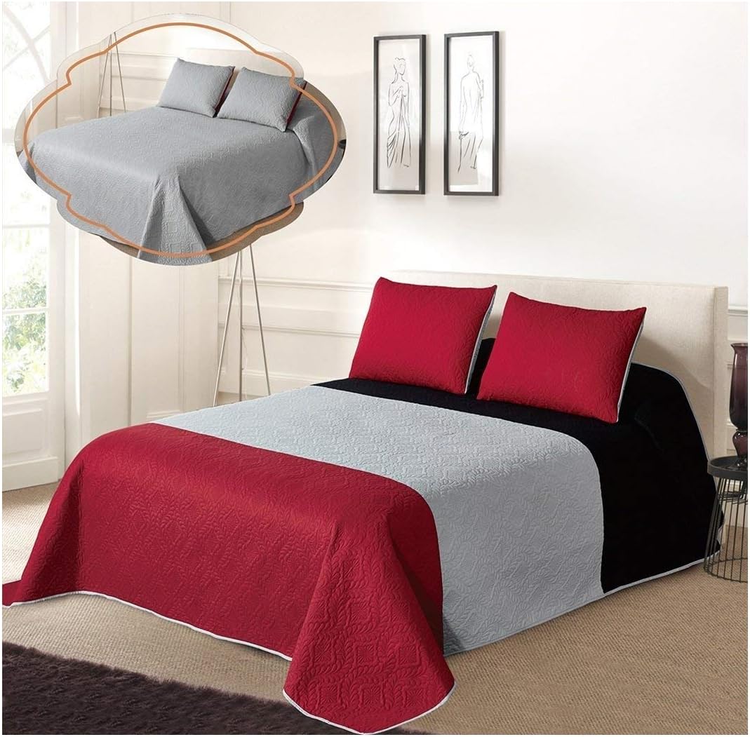 All American Collection Tri-Color Reversible King/Cal King Oversized Bedspread and Pillow Sham Set | Mix and Match for New Looks!