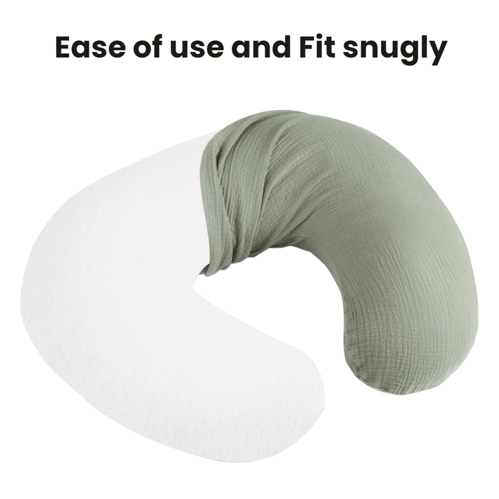 Konssy Muslin Nursing Pillow Covers, Soft and Cute Nursing Covers for Breastfeeding Pillows, Ideal for Newborn Baby Boys and Girls (Fog Green, Cream) - 2 Pack