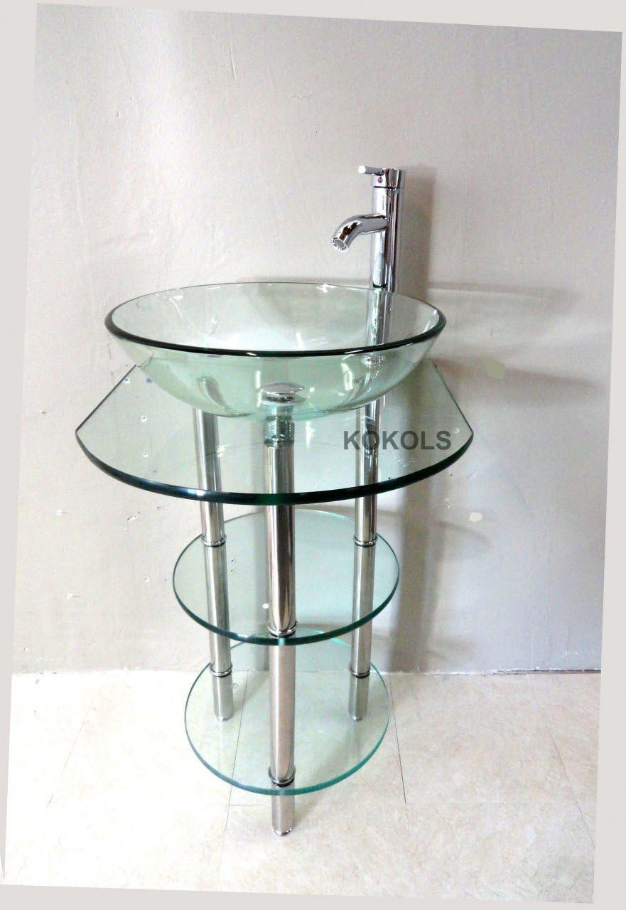 Pedestal Glass Vanity Stand With Glass Shelves Faucet Bathroom Vanities Amazoncom