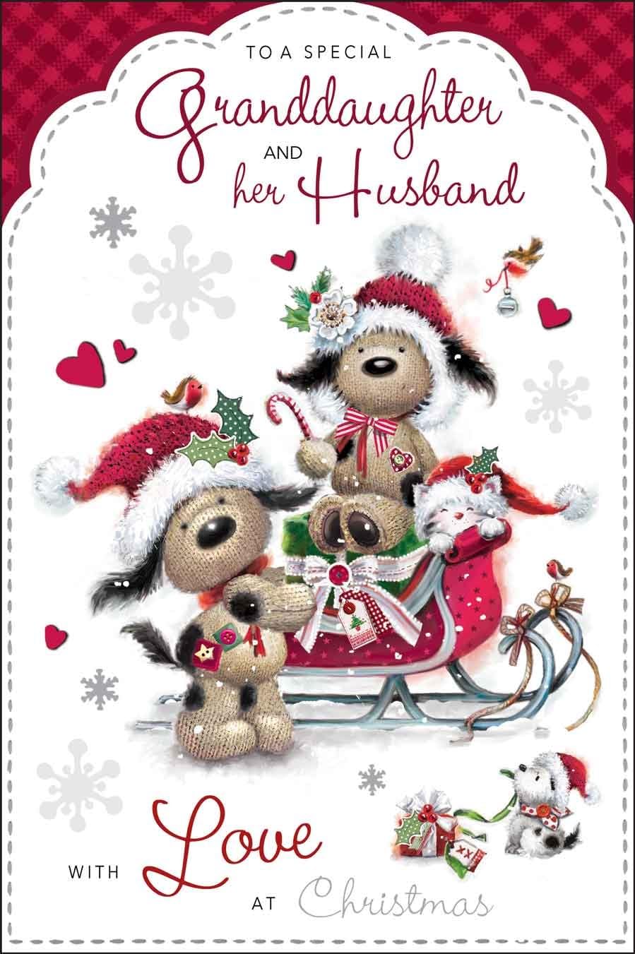 Jonny Javelin Granddaughter & Husband Christmas Card - Puppies in