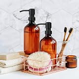 MIUSITE Amber Glass Soap Dispenser 500ml with Stainless Steel Pump - 2 Pack view 6