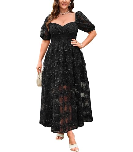 ELOQUII Women's Plus Size Corset Bodice Sequin Midi Dress