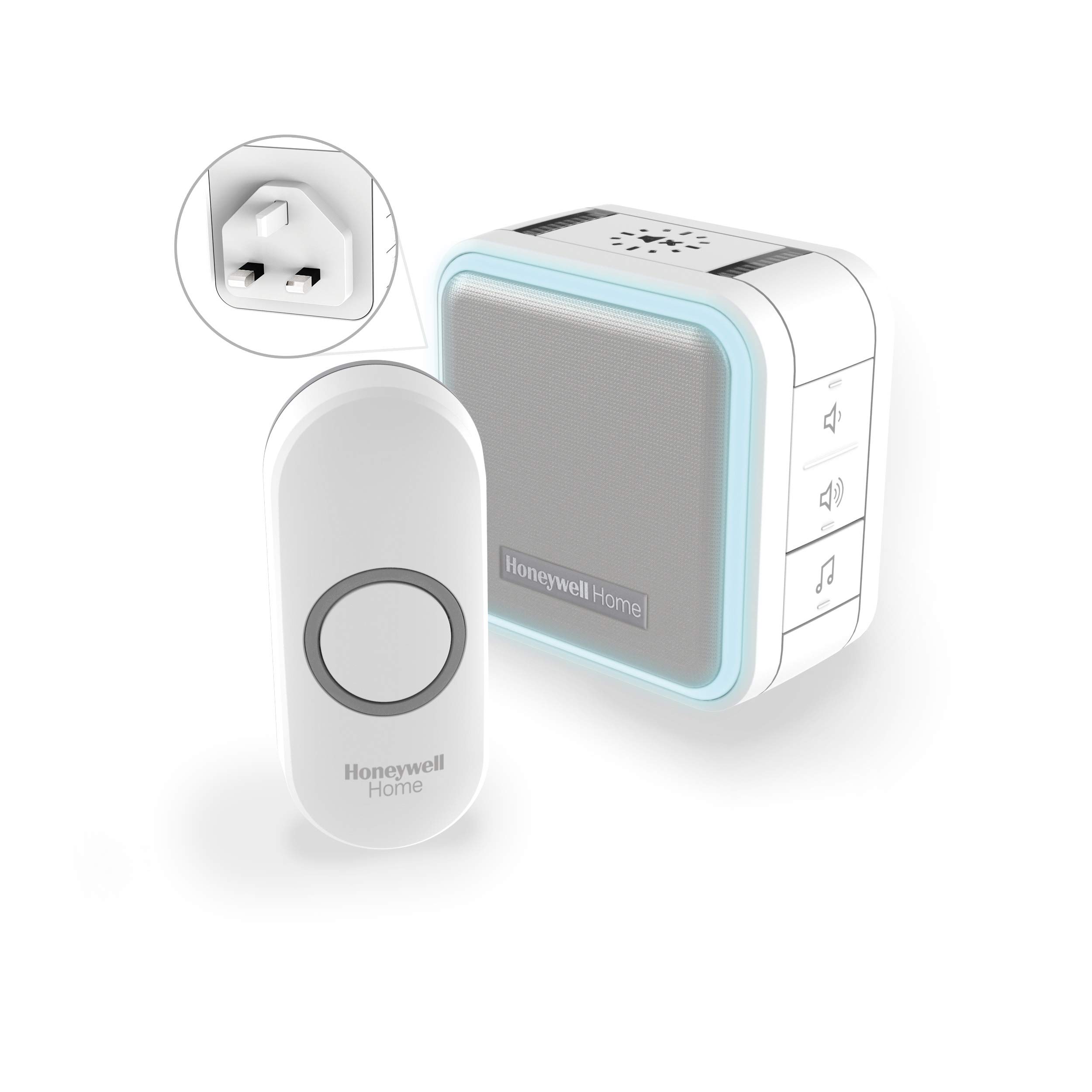 Honeywell Home DC515NBS Series 5 Compact Wireless Plug-In LED Doorbell Chime with Push Button (White)