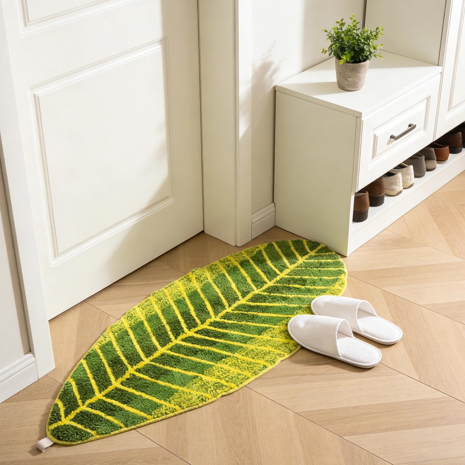 KRUIHAN Bathroom Carpet Mat Soft Plush - Leaves Shape Floor Anti-Slip Water Absorption Area Rug for Bedroom Kitchen Door Bathtub 45 * 120cm