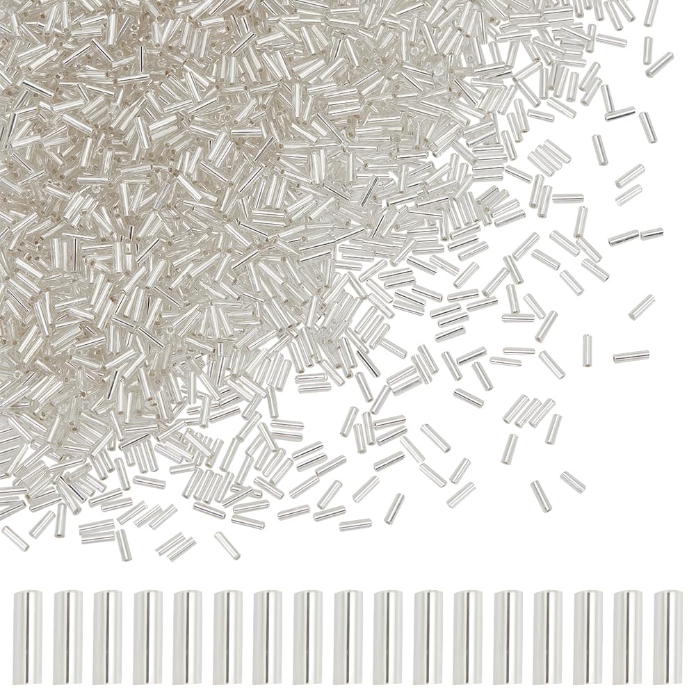 HOBBIESAY 2000pcs Glass Bugle Beads 6mm Tube Seed Beads Clear Tube Loose Craft Beads for Jewelry and Craft Making Hole:0.6mm