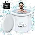 SHUIMEIYAN Large Ice Bath & Hot Bath Tub for Athletes Outdoor Portable Free-standing Bathtub for Adults Cold Water Therapy Tub for Recovery Cold Plunge Tub (8219 white with cover-29.5"Φ x 29.5"H)