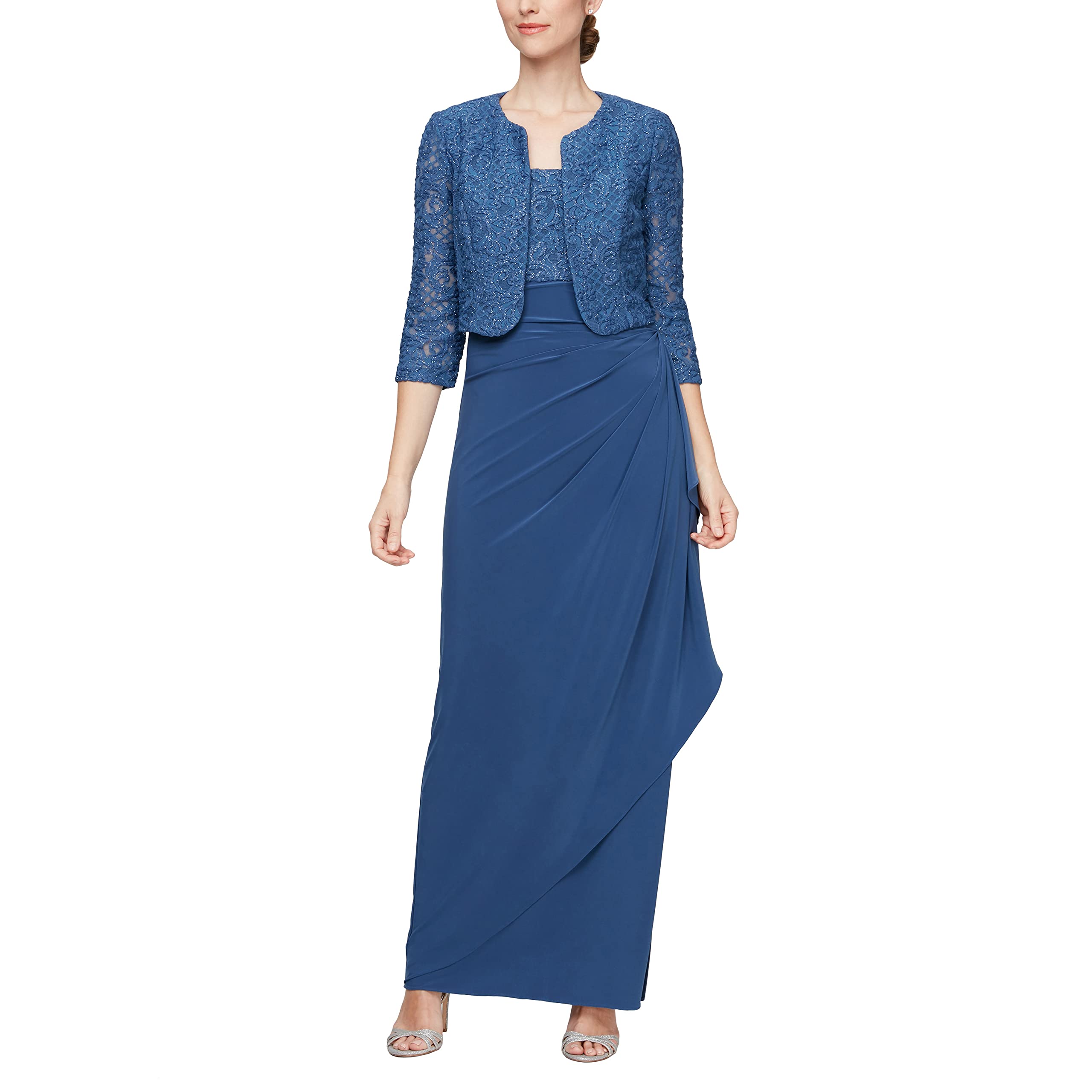 Alex Evenings Women’s Empire Waist Bolero Jacket Dress Regular Sizes, Wedgewood Lace, 10 Petite