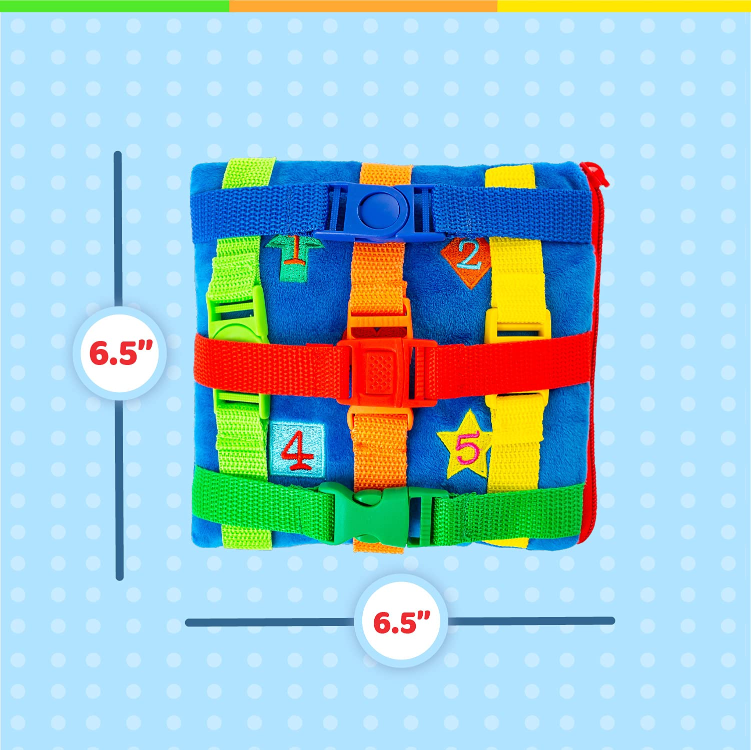 Buckle Toys Boomer Square Travel Essential for Toddlers 1-3, Road Trip Activities for Kids, Toddler Learning Toy, Sensory Toy to Develop Fine Motor Skills and Learn Numbers and Colors, Storage Pocket