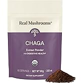 Real Mushrooms Chaga Mushroom Powder – Organic Chaga Extract from Fruiting Body – for Daily Wellness & Energy Support – Vegan, Non-GMO, 60 Servings Mushroom Supplement