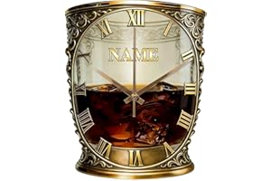 pinymaoy Personalized Whiskey Cup Themed Wall Clock Art Custom Name Bourbon Barrel and Glass Shaped Clock Bar Decor (Whiskey 