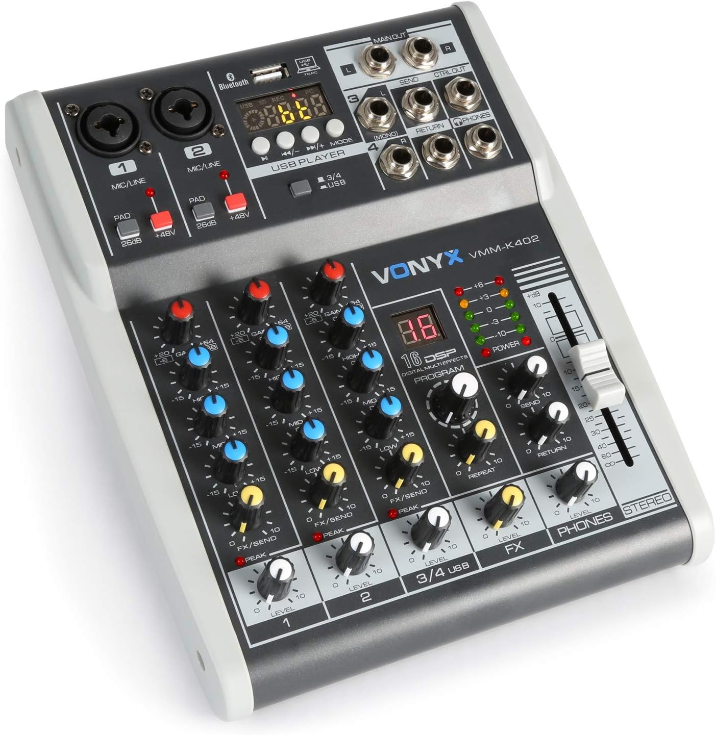 Vonyx VMMK402 Music Mixer 4 Canali, Bluetooth, USBAudioInterface