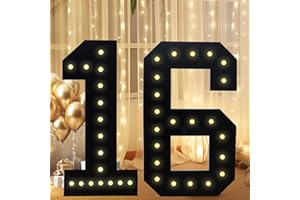 LOBOOM 3FT Marquee Numbers Light Up Numbers, Black Giant Marquee Number Mosaic Number for 16th Birthday Backdrop Anniversary Decorations Large Numbers for Party Wedding Decor, Pre-Cut Foam Frame Number 16
