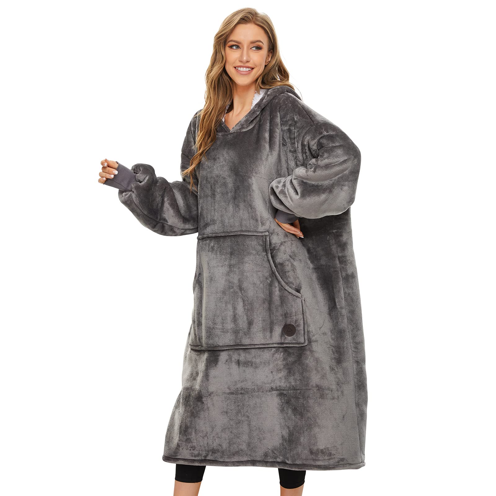 THREE POODLE Wearable Blanket Hoodie, Oversized Sherpa Sweatshirt Blanket for Adults Women Men, Warm Cozy Hooded Blanket, Gifts for Mom Girlfriend Image