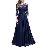 Miusol Women's Elegant Floral Lace 3/4 Sleeve Bridesmaid Formal Maxi Dress