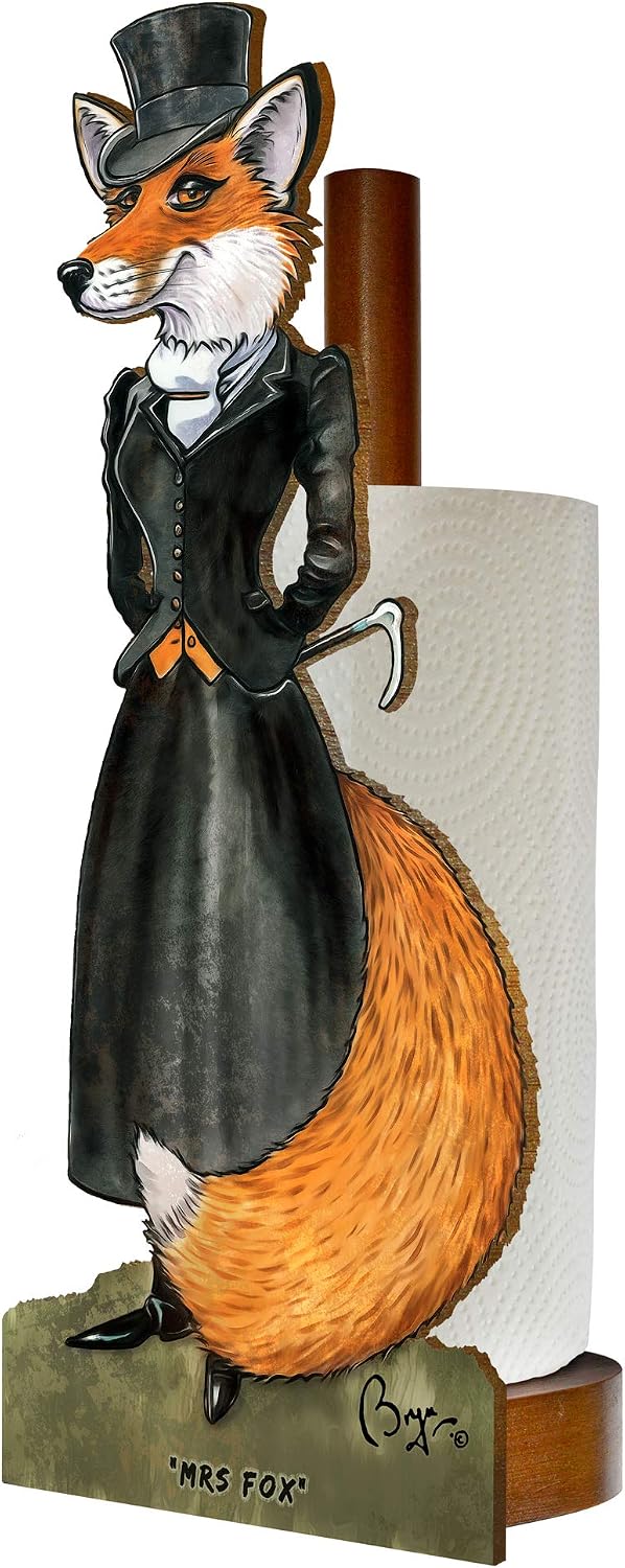 Looprints Fun Toilet Roll Storage & Kitchen Towel Holder Wooden Stand, Mrs Fox, Various Sizes