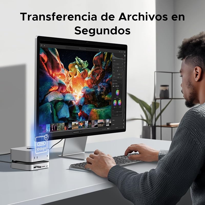 Docking Station Compatível com Mac Mini M4 e M4 Pro Dock Station Hub USB C 10 em 1 com M.2 NVME SSD Case TF SD Card Reader 7 portas USB 10Gbps 5Gbps