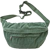 Micmores Crossbody Bags for Women Men Corduroy Fanny Pack Oversize Shoulder Purse Cute Belt Bum Sling Bag for Travel Running (Green)