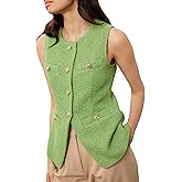 YEXPINE Women's Tweed Blazer Vest Sleeveless Button Front Casual Blazer Jackets Work Office Vest