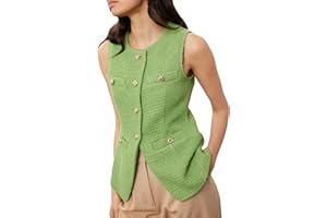 YEXPINE Women's Tweed Blazer Vest Sleeveless Button Front Casual Blazer Jackets Work Office Vest