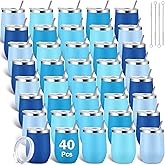 Sieral 40 Pack Insulated Wine Tumbler 12oz Stainless Wine Coffee Cup with Lid Straw Double Wall Vacuum for School Teacher Employee Appreciation Staff Nurse Team Social Work Gift(Blue Color)