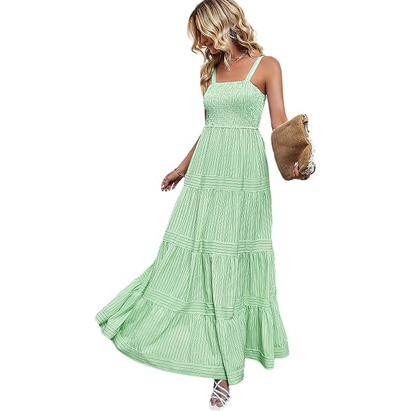 ebossy Women's Spliced Tiered Stripes Sleeveless High Waist