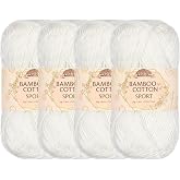 JubileeYarn Bamboo Cotton Sport Yarn - Cotton White - 4 Skeins | 50g/Skein