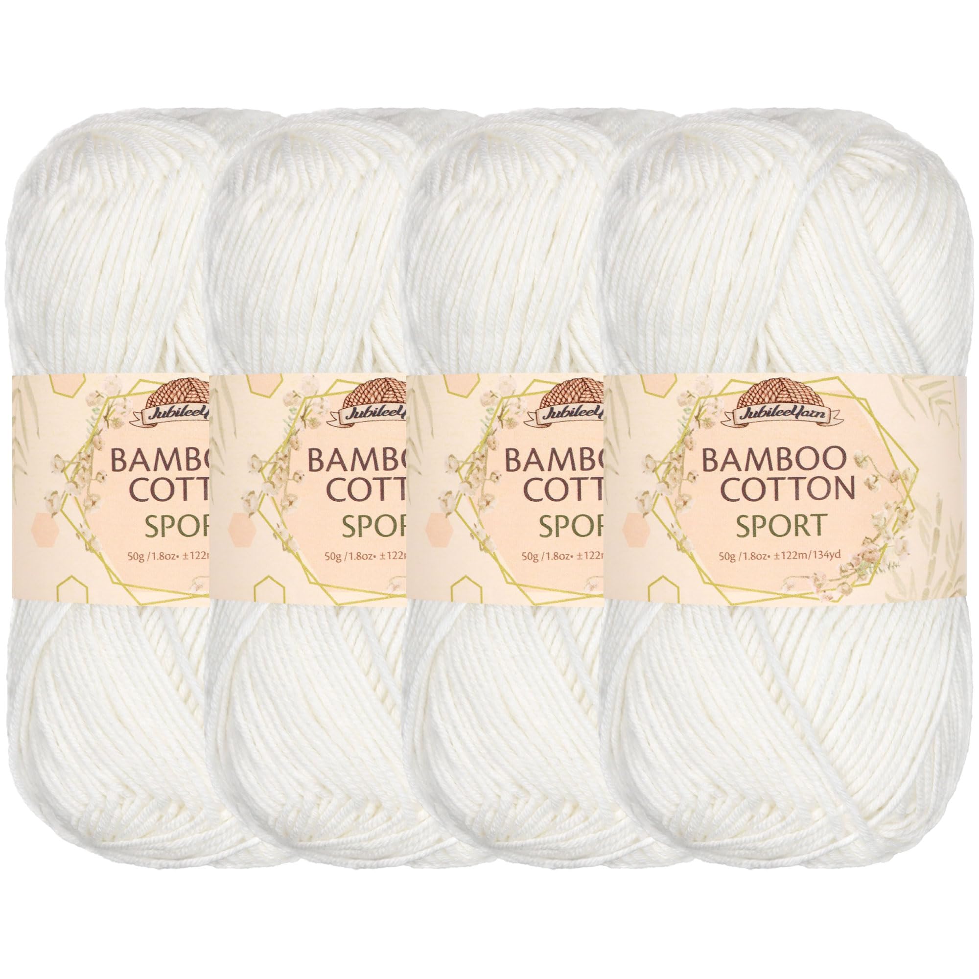 JubileeYarn Bamboo Cotton Sport 4 Ply Yarn - 50g/Skein - White - 4 Skeins — image 1