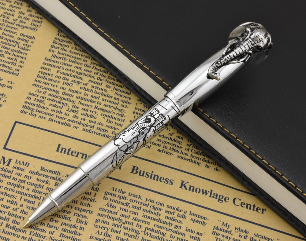 Rollerball Pen, Fuliwen Elephant Ball Point Pen,Silver Barrel with 0.5mm Fine Black refill - Image 5