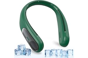 NAMECUTE Portable Neck Fan,Personal Wearable Bladeless Fan,LED Display,4-Speeds,6000mAh USB Rechargeable,360° Strong Cooling Wind,Hands Free,White Elephant Gift,Christmas Gifts for Men Women (Dark green)