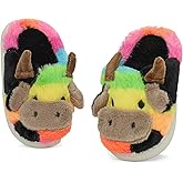 DUONITITI Cute Cartoon Cow Slippers for Girls Boys, Toddler Kids Animal House Slipper Warm Fuzzy Shoes with Memory Foam for Indoor Outdoor