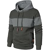 Qichic Men’s Sweatshirts Long Sleeve Pullover Patchwork Plaid Jacquard Hoodie Casual Drawstring Hoody Top