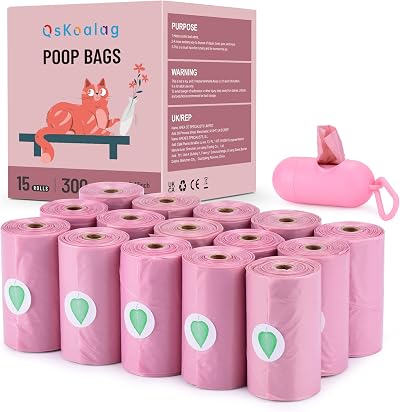 Nineaccy Biodegradable Pink Dog Poo Bags with Lavender Scent Dispenser 300