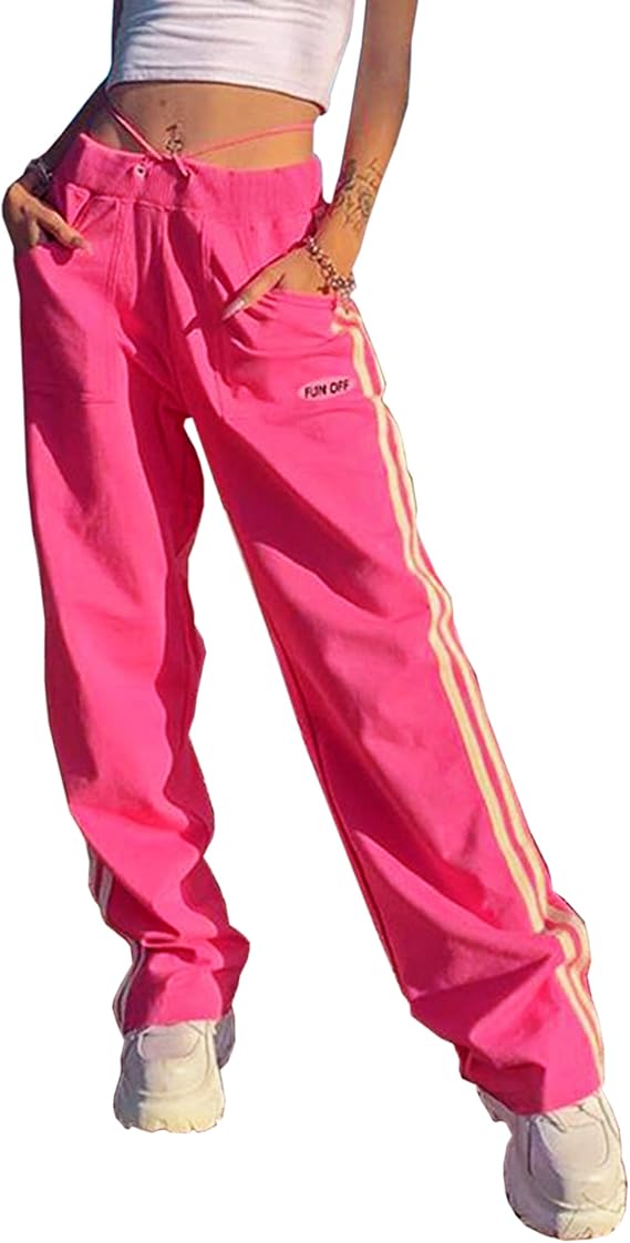Amazon.com: Meladyan Women Elastic High Waist Drawstring Sweatpants Baggy Jogger Stripe Active 