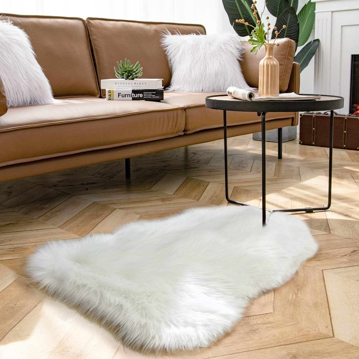 Ashler Soft Faux Sheepskin Fur Rug Chair Couch Cover White Area Rug Bedroom Floor Sofa Living Room 2 x 3 Feet: Furniture & Decor
