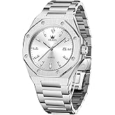 OLEVS Octagonal Watches for Men, Classic Stainless Steel Large Face Mens Dress Watches, Casual Waterproof Quartz Watches for Men, White/Black/Blue/Gold Dial