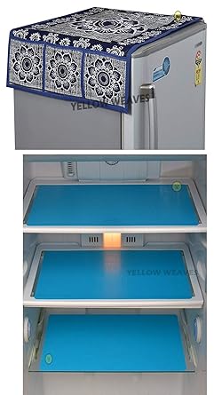 Yellow Weaves� Exclusive Decorative Fridge Top Cover + 3 Fridge Mat Combo